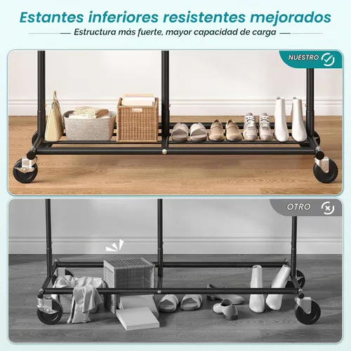 Vista 3 de Raybee Perchero para Ropa Resistente 200+LBS, Percheros para Colgar Ropa, Perchero de Metal con Ruedas, Perchero Comercial para Prendas Rodante Negro