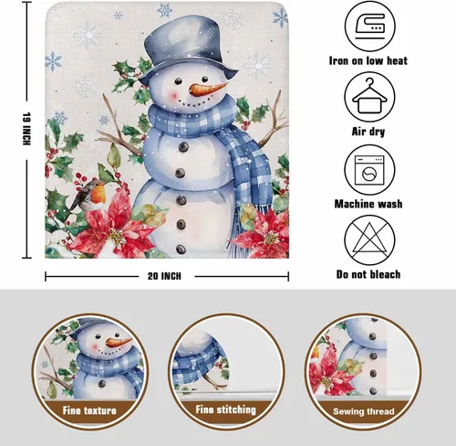 Vista 3 de Paquete de 4 fundas de respaldo de silla de Navidad con muñeco de nieve azul para sillas de comedor, fundas extraíbles lavables para silla