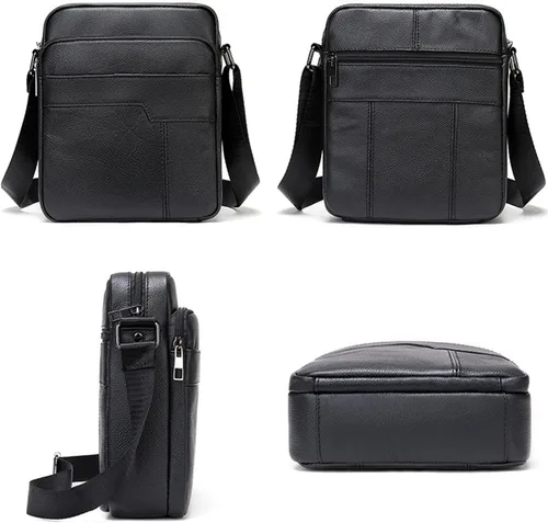 Vista 7 de Hebetag Bolso bandolera de cuero para hombre, bolsa cruzada de viaje para negocios, cartera para teléfono, bolsa de bolsillo, mochila