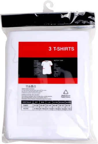 Vista 5 de Paquete de 3 camisetas de cuello redondo para hombre, 100 % algodón, sin etiquetas, blancas, ligeras, camisetas