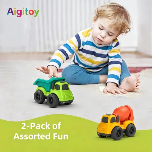 Vista 3 de Aigitoy Juguetes de automóvil para niños de 1 a 3 años, sin BPA, sin ftalatos, PVC, camión volquete, cemento mezclador, regalos de Pascua y Navidad