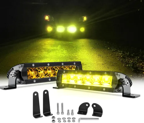 Vista 8 de Chelhead Barra de luz LED delgada, barra de luz de 7 pulgadas, haz de inundación, luz antiniebla amarilla, fila única, 30 W, 3600 lm, barra de faros