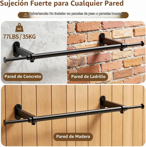 Vista 7 de Luxspire Perchero de ropa para montar en la pared, perchero de tubería industrial, barra de ropa de hierro extensible resistente de 28 pulgadas