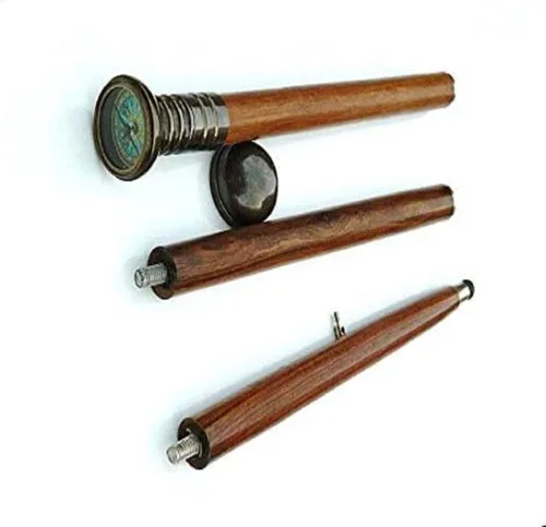 Vista 2 de Juego de dos brújulas/telescopio de madera bastón-bastón de latón brújula/mango de telescopio