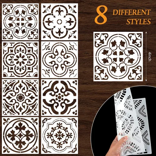 Vista 2 de 8 plantillas de suelo para pintar plantillas de pared de 4 x 4 pulgadas para pintar paredes, plantillas de piso de concreto, plantillas de dibujo