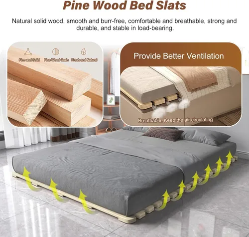 Vista 5 de Bunkie de madera para cama Queen King, Matrimonial, Individual, Cama Antigua – Soporte de Colchón Rollo Plegable Base de Madera para Cama