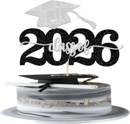 Vista 6 de 1 pieza de decoración para pastel de graduación 2026 con tapa de graduación con purpurina, diploma de tacón alto para niña, selección de pastel
