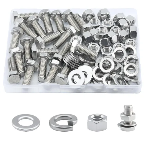 Vista 31 de Tornillo de cabeza hexagonal 1/4-20 x1 (20 unidades), tuercas de bloqueo, kits de arandelas planas y de bloqueo, acero inoxidable 304 18-8