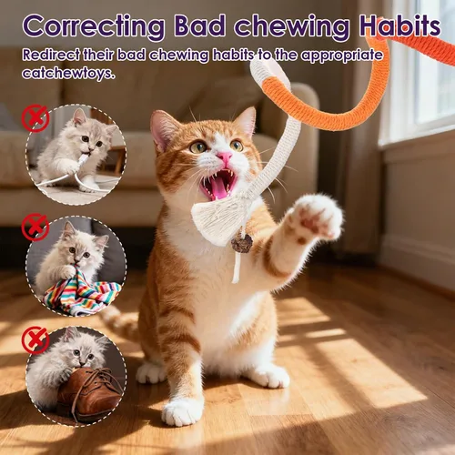Vista 6 de 6 piezas de cuerda para masticar para gatos, juguetes interactivos para masticar, juguete de cuerda doblada para gatos, juguetes a prueba