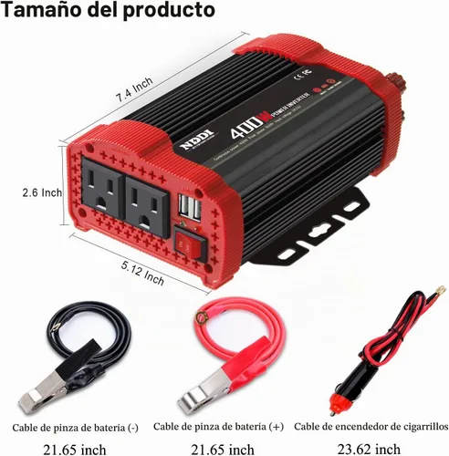 Vista 2 de Inversor de corriente NDDI POWER 400W, adecuado para teléfonos móviles, computadoras portátiles, etc. DC 12V to 110V AC Car Plug Adapter Socket, 2