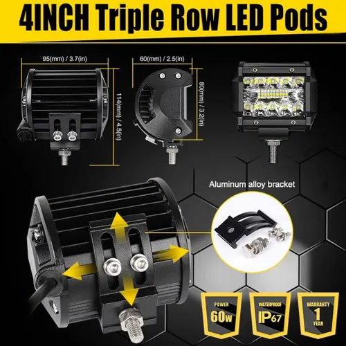 Vista 2 de Vainas LED: 20 unidades de 60 W, luces de punto LED de 12000 lm, luz cúbica de triple fila, luces de inundación para conducción todoterreno