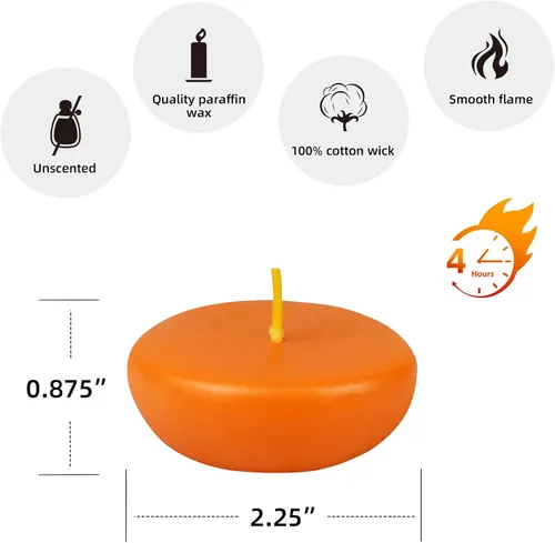Vista 5 de Zest Candle Velas flotantes de 24 piezas, 2.25 pulgadas, naranja
