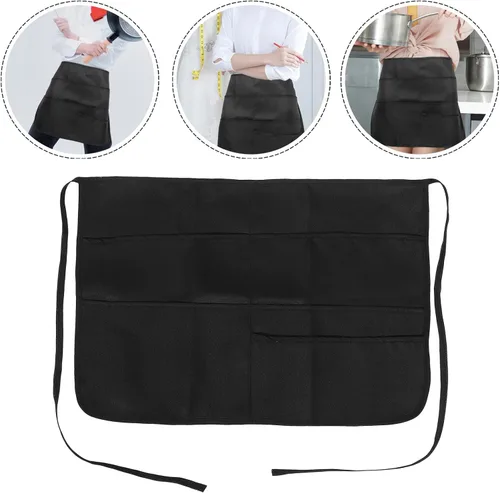 Vista 8 de TEHAUX Work Apron with Multiple Pockets Black Polyester Waist Apron for Waitress and Server Suitable for Restaurant and Outdoor Work