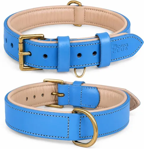 Vista 19 de DowgClub Collar de perro de cuero genuino, negro, pequeño, acolchado