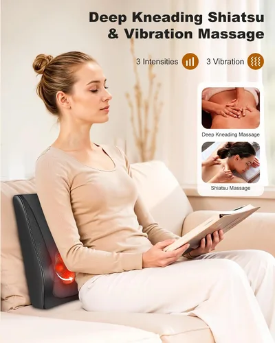Vista 2 de Snailax Shiatsu Masajeador de espalda con calor, almohada de masaje de Negro tinta