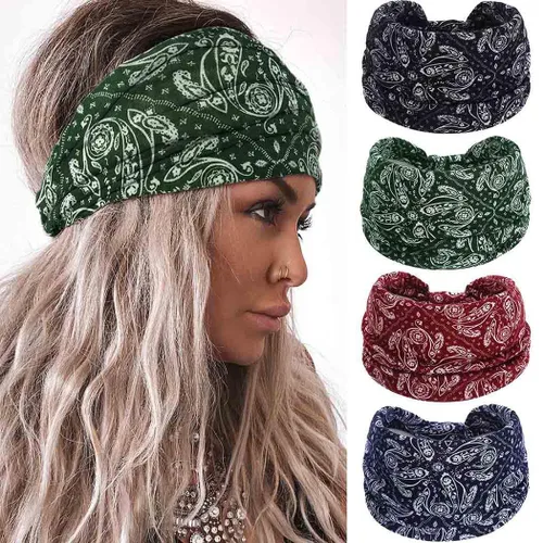 Vista 14 de Acenail Diademas anchas para mujer, turbante bohemio, diadema anudada, floral, elástica, antideslizante, para entrenamiento, yoga, bufandas