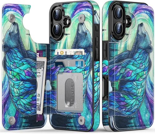 Vista 48 de FUNMIKO Funda tipo cartera para iPhone 13 con tarjetero, bloqueo RFID, protección de grado militar y obras de arte impresas con rayos UV, cierre
