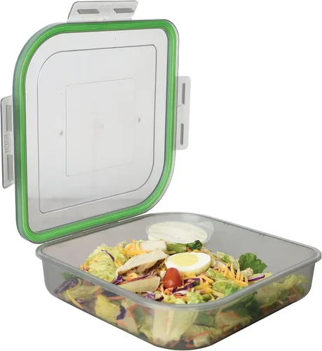 Vista 13 de MyGo Container - Contenedor pequeño de 3 compartimentos para llevar, 8" x 8" x 2-1/2", reutilizable, apto para microondas, certificado NSF