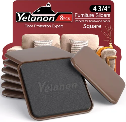 Vista 7 de Yelanon Deslizadores de Muebles, 8 piezas - Deslizadores de Muebles Cuadrados Beige de 4 3/4" para Alfombra, Deslizadores Movibles de Muebles