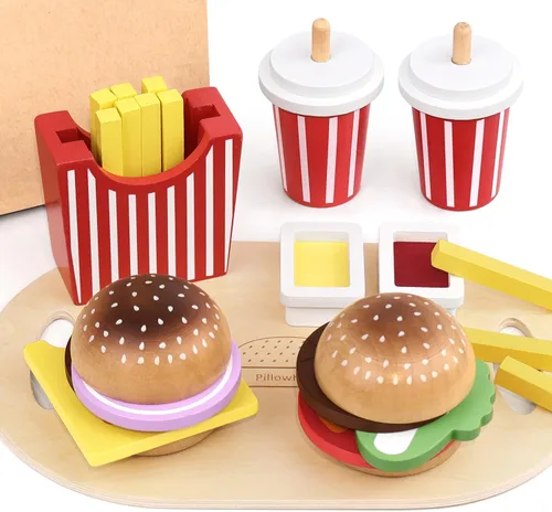 Vista 9 de Juego de helados de madera de Pillowhale para niños – 24 piezas Juguetes de simulación de helados con conos, paletas, coberturas, salsas y cucharas