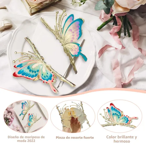 Vista 5 de Grandes pinzas de mandíbula de metal antideslizantes con mariposa brillante para mujeres - Agarre fuerte y bonito, accesorios para el cabello