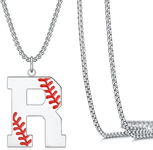 Vista 14 de VEEHOO Collar de béisbol para hombres y niños, letra inicial de la A a la Z, joyería de béisbol con colgante de joyería de béisbol para niños