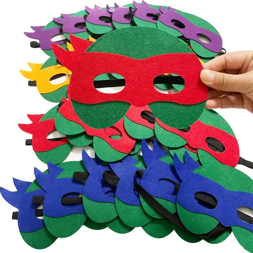 Vista 3 de Paquete de 32 máscaras de tortugas para niños, juegos temáticos de tortugas, suministros de fiesta de cumpleaños, decoración de fiesta, regalo