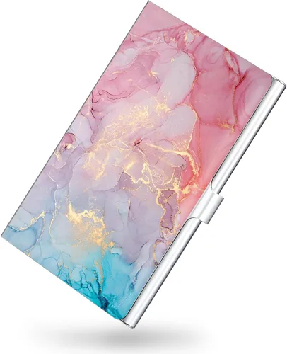 Vista 18 de Paquete de 2 soportes para tarjetas de visita, estuche para tarjetas de visita de color para hombres y mujeres, organizador ultradelgado de metal
