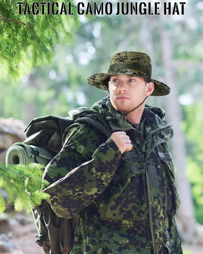 Vista 5 de 6 piezas de ala ancha Boonie sombrero de camuflaje táctico camuflaje de la selva gorro de bebé adulto para hombres y mujeres forro polar verde