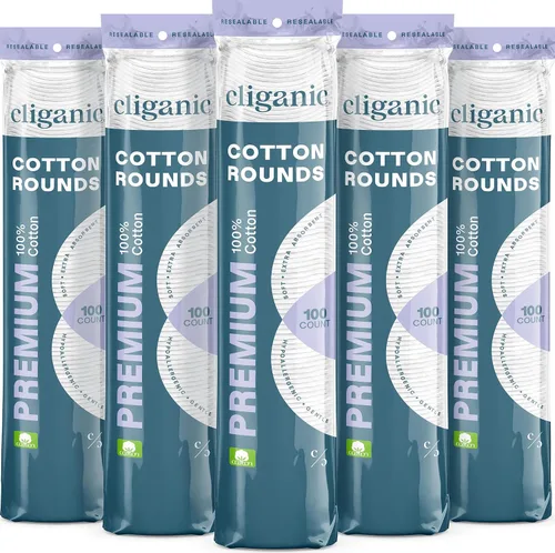Vista 6 de Cliganic Rondas de algodón prémium para cara, almohadillas desmaquillantes