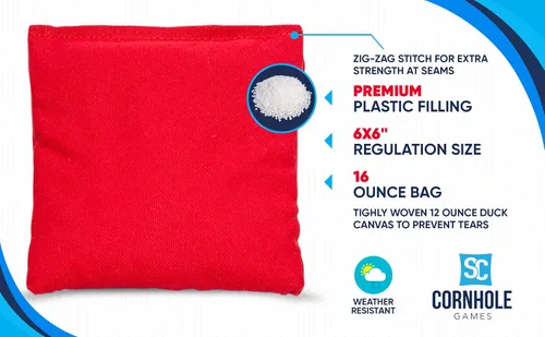 Vista 2 de Bolsas de cornhole resistentes al clima (juego de 8) - Tamaño/peso profesional de regulación (16 oz) - Uso en tableros de cornhole profesionales