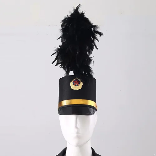Vista 2 de Sombrero de tambor mayor para adultos y niños, sombrero de Majorette, sombrero de banda de tambor, sombrero de soldado de juguete con plumas