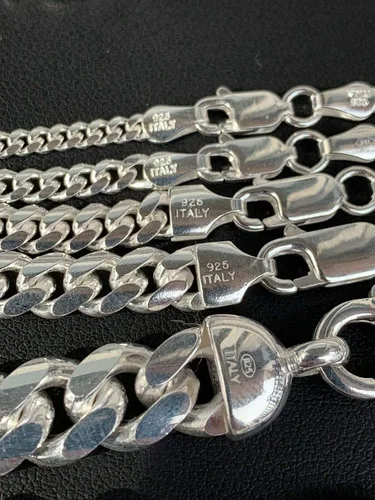 Vista 6 de Cadena de eslabones cubanos Miami de plata de ley 925 maciza, 0.079-0.472 in, 18-30 pulgadas, gran collar pesado para hombres o mujeres, hecho