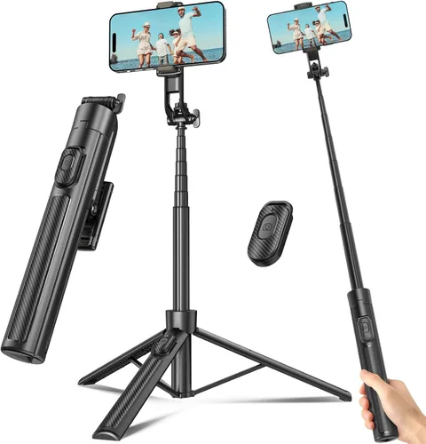 Vista 8 de Palo Selfie Trípode de Viaje para Teléfono Celular con Control Remoto y Soporte para Teléfono, Palo Selfie Extensible para iPhone, Trípode para Negro