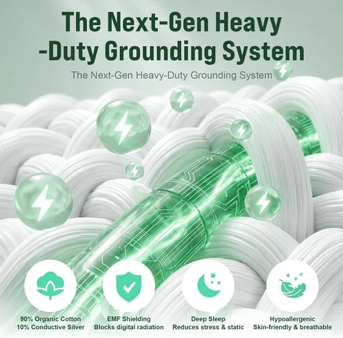 Vista 2 de Grounding Sheets Queen, 10% fibra de plata pura + 90% algodón orgánico, sábanas de cama con bolsillo profundo. Sábanas bajeras con tierra Gris