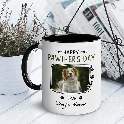 Vista 2 de AWE-CREATIVES Taza personalizada de perro para papá, taza de café de cerámica blanca, regalo divertido para papá, taza del día del padre