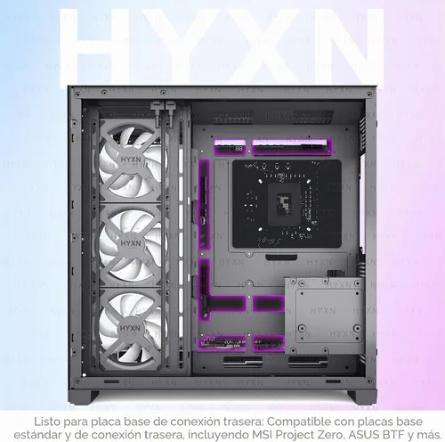 Vista 8 de H1 HYXN - Funda para PC, 7 ventiladores Infinity Mirror PWM ARGB preinstalados, carcasa de computadora ATX Mid Tower, funda de PC