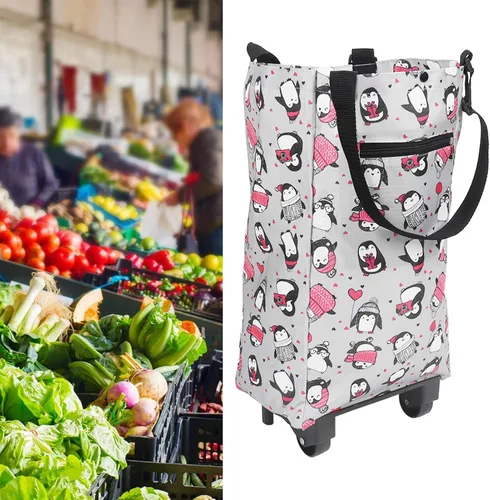 Vista 7 de Carrito de compras plegable con ruedas,Carro doméstico Carros de comestibles que reducen la carga,Carritos de compras de moda y prácticos