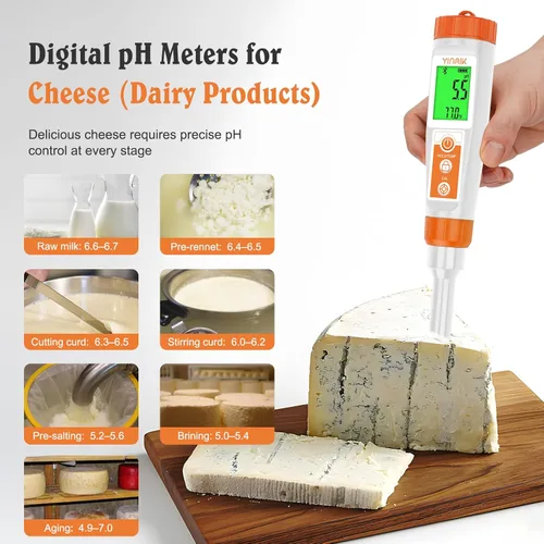 Vista 4 de Medidor de pH inteligente para alimentos - Probador digital de pH con todos los accesorios Medidor de pH YINMIK Lab Termómetro de pH