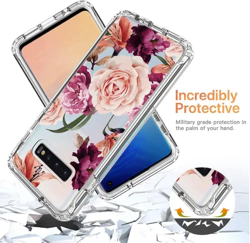 Vista 7 de Funda para Samsung Galaxy S10 Plus, diseño de flores moradas, a prueba de golpes, funda protectora de cuerpo completo con protector de pantalla