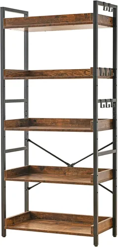 Vista 27 de HCHQHS - Estantería de 4 niveles, estantería industrial ajustable, estantería alta vertical, estanterías abiertas de madera y metal negro