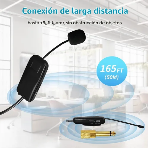 Vista 2 de Sistema de micrófono inalámbrico 2.4G para dos personas, alcance de 165 pies, transmisión estable, micrófono de auriculares portátil