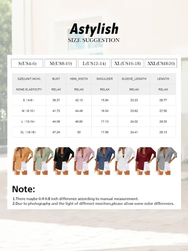 Vista 6 de Astylish Blusa casual de manga larga para mujer, cuello en V, elegante, con botones