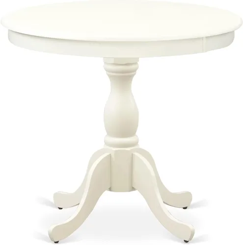 Vista 3 de East West Furniture AMVA5-LWH-W - Juego de mesa y sillas de cocina de 5 piezas, incluye una mesa de comedor redonda con pedestal y 4 sillas