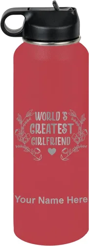 Vista 11 de LaserGram Botella de agua personalizada, World's Greatest Girlfriend, acero inoxidable de doble pared aislada al vacío con popote superior, regalo