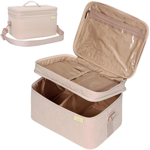 Vista 8 de NISHEL Bolsa de Maquillaje de Viaje Grande de Doble Capa para Mujeres, Estuche Cosmético, Organizador para Accesorios de Tamaño de Viaje, Botellas