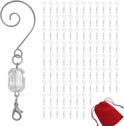 Vista 6 de Ganchos para adornos de Navidad, gemas de acrílico transparente, ganchos giratorios de alambre plateado, juego de 10 perchas de 3 pulgadas de largo