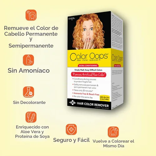 Vista 6 de Color Oops decolorante de cabello con extra acondicionador. Se procesa en 20 minutos, elimina de forma segura el tinte permanente