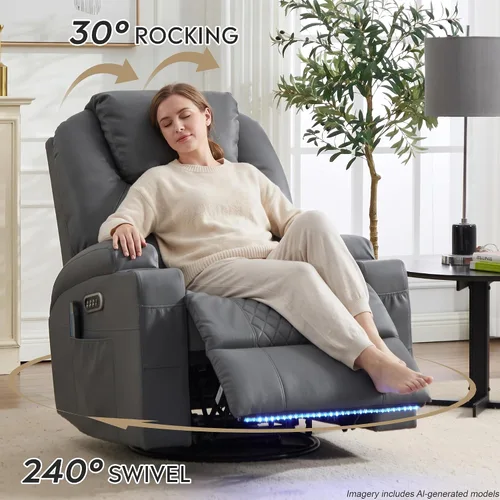 Vista 7 de Dual-Motor Power Swivel Rocker Recliner Chair with Heat & Massage Light Gray