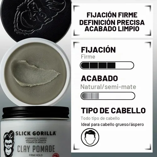 Vista 5 de Slick Gorilla - Pomada de arcilla para hombres, arcilla texturizante mate de sujeción firme, 2.5 onzas Hair clay for men with kaolin and bentonite